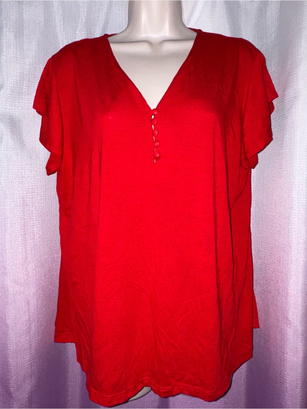 Liz Claiborne Red V-Neck Button-Accent Blouse
